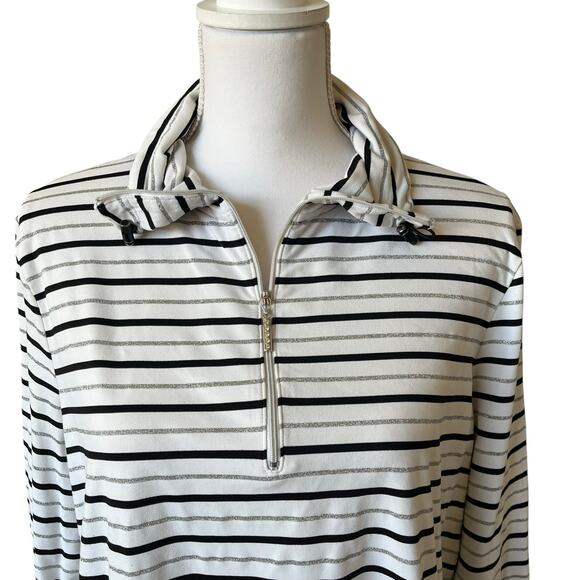 Chico's Zenergy Golf Top Women Size 3 XL 16/18 White Black Silver Stripe Stretch - Picture 2 of 9